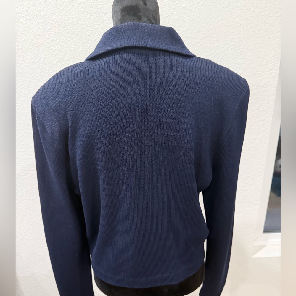 St. John Separates Navy Santana Knit Jacket Gold Logo Buttons Size L - Picture 5 of 12